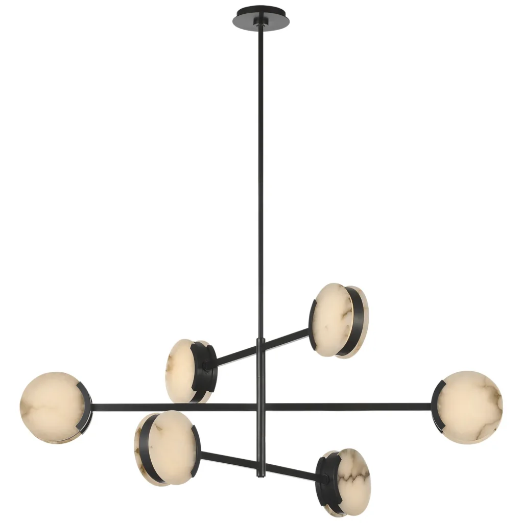 Doré Alabaster Chandelier, 48" in antique brass