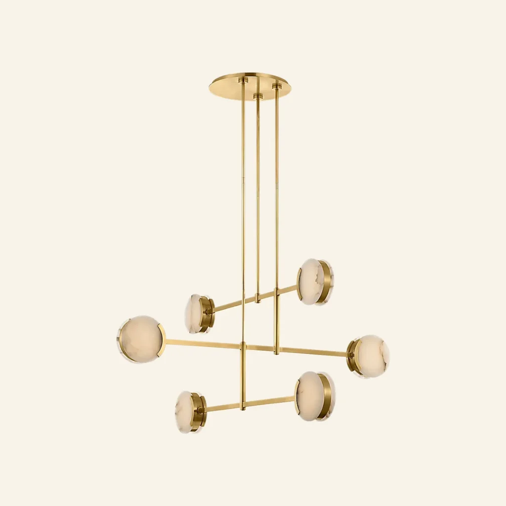 Doré Alabaster Chandelier, 54" in antique brass