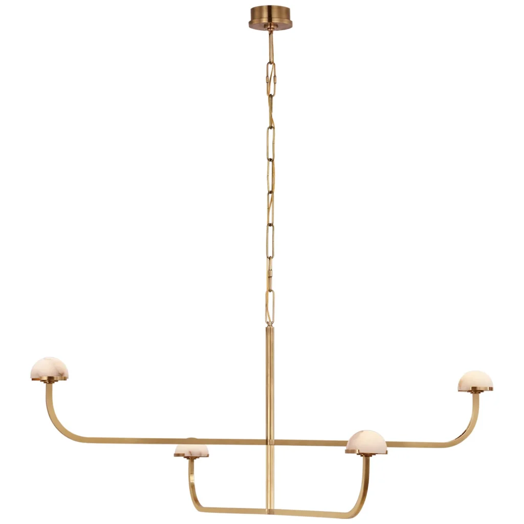 Doré Two-Tier Alabaster Chandelier, 55" in antique brass