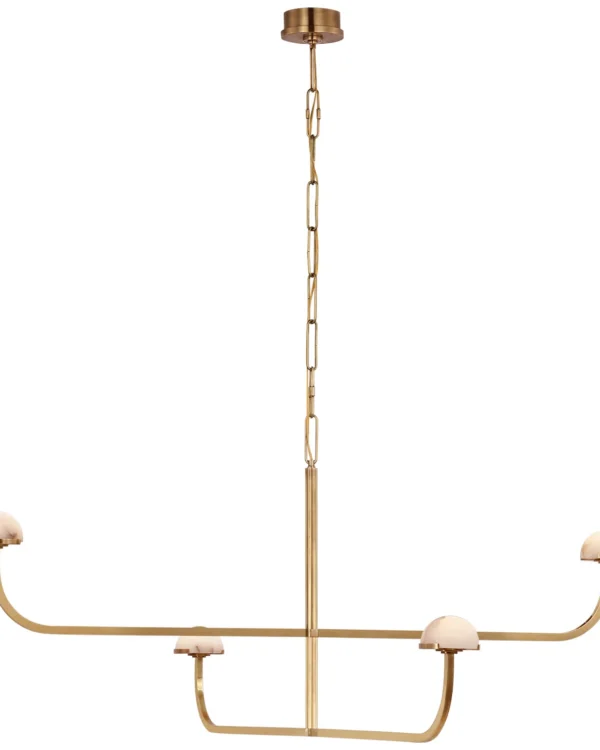 Doré Two-Tier Alabaster Chandelier, 55" in antique brass