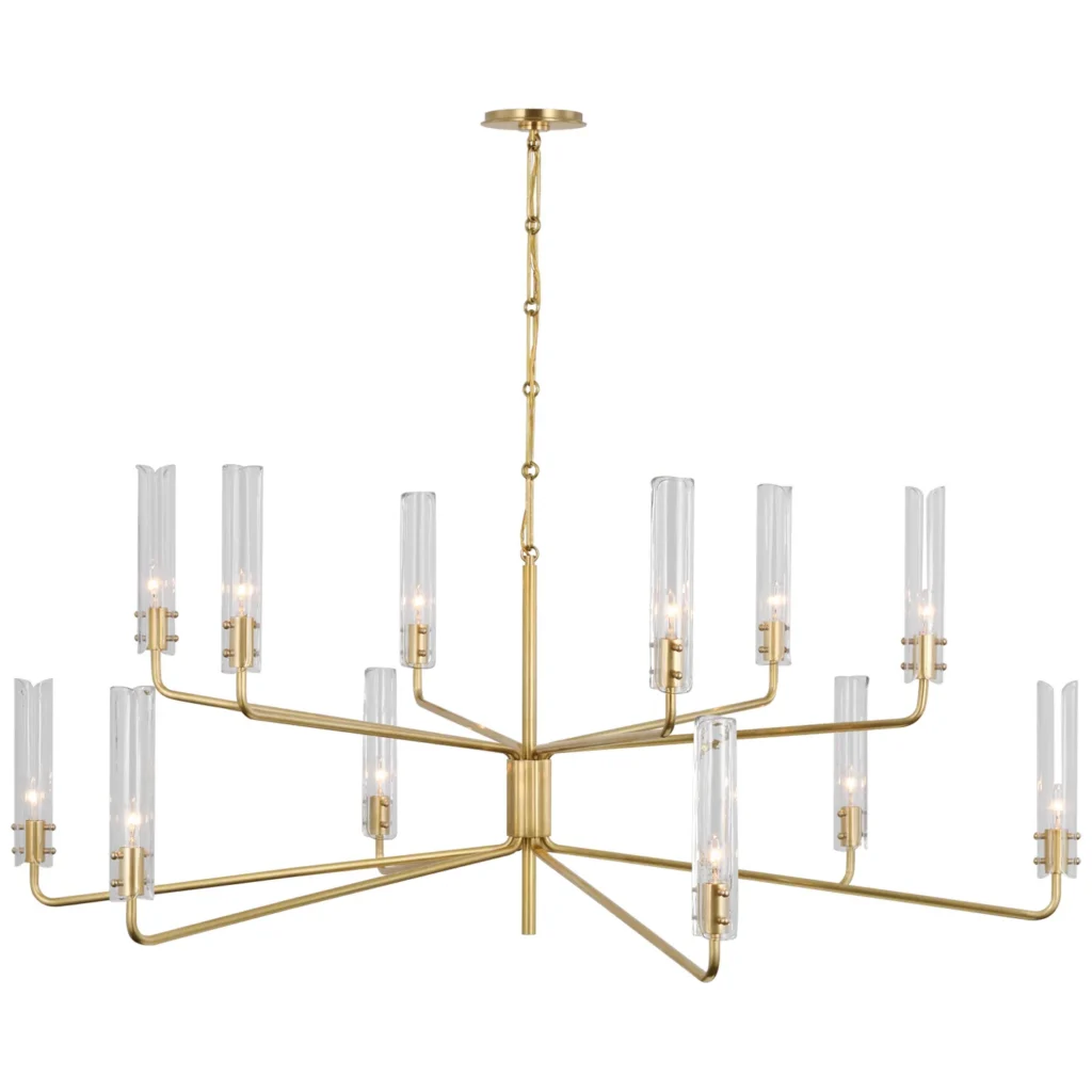 Doré Two-Tier Glass Chandelier, 56" in antique brass