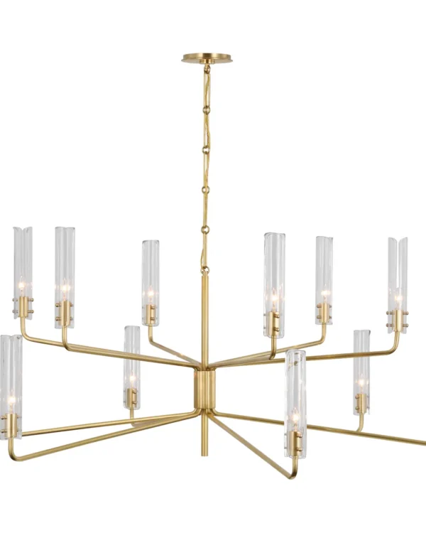 Doré Two-Tier Glass Chandelier, 56" in antique brass