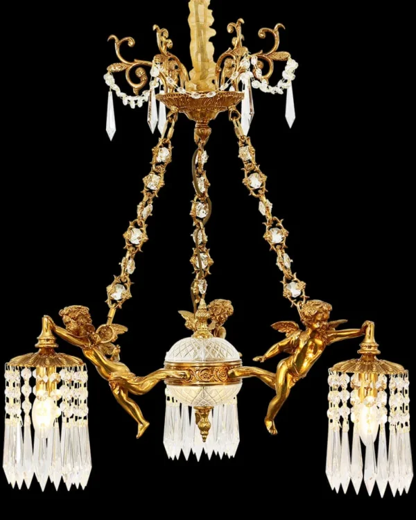 Duroc Crystal Chandelier, 24" in antique brass