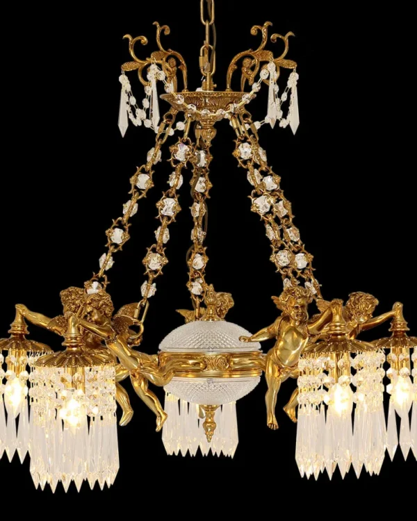 Duroc Crystal Chandelier, 28" in antique brass