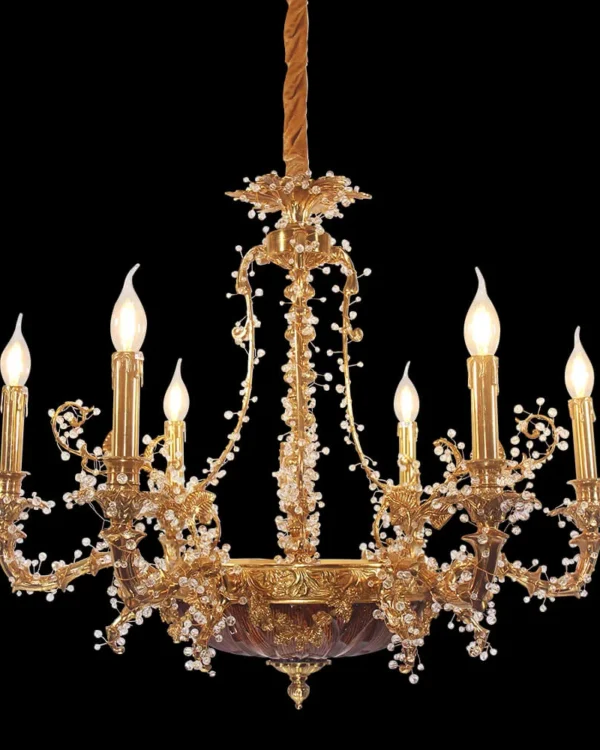 Duroc Crystal Chandelier, 32" in antique brass