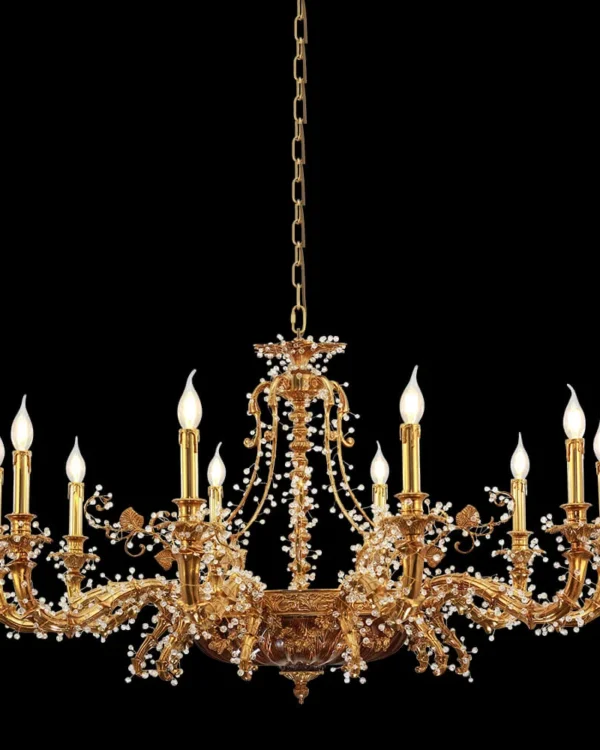 Duroc Crystal Chandelier, 47" in antique brass