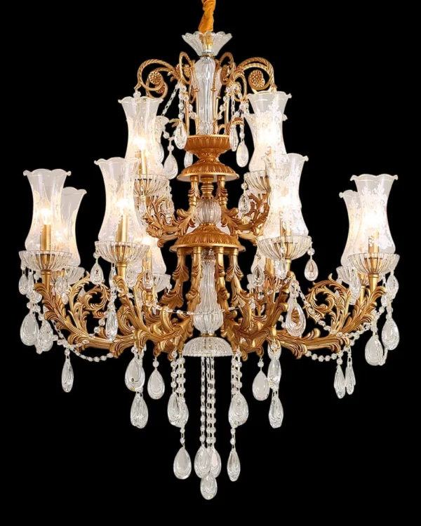 Grenelle Crystal Chandelier, 37" in antique brass