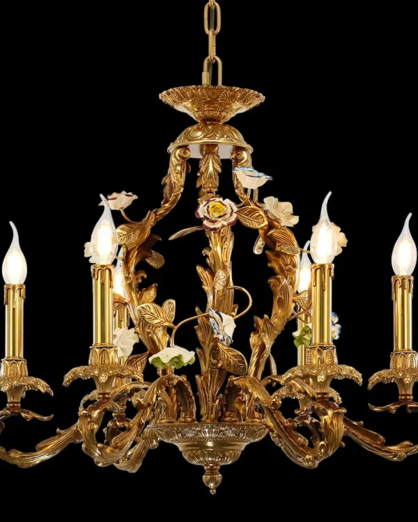 Invalides Floral Brass Chandelier, 26" in antique brass