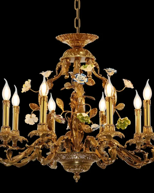 Invalides Floral Brass Chandelier, 28" in antique brass