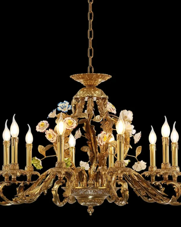 Invalides Floral Brass Chandelier, 35"