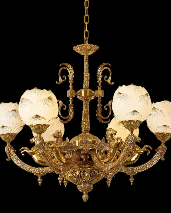 Kléber Glass Chandelier, 35" in antique brass