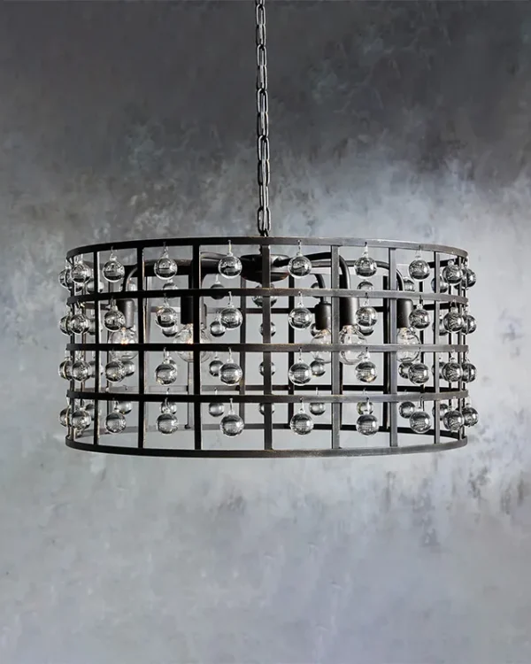 Laiton Round Glass Chandelier, 6-Light in bronze