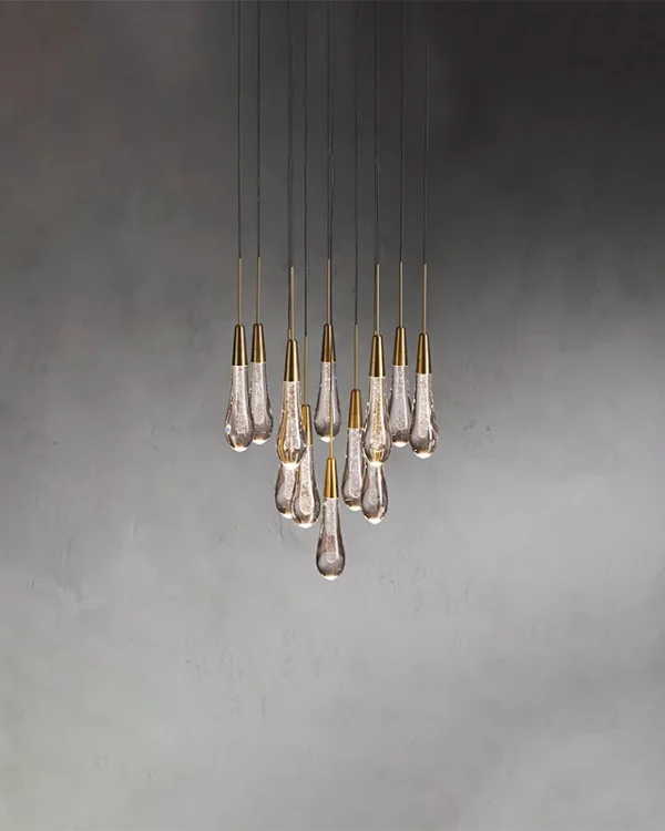 Laiton Round Glass Chandelier, 12-Light in Brass in brass