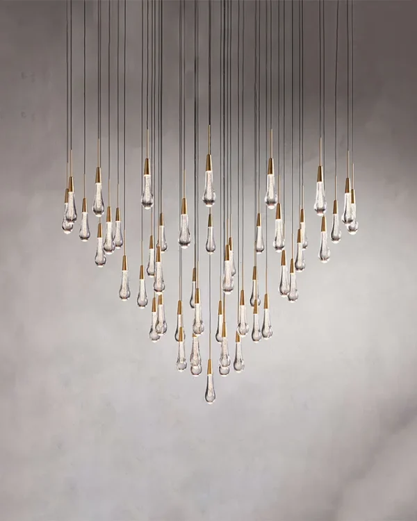 Laiton Round Glass Chandelier, 47-Light in brass