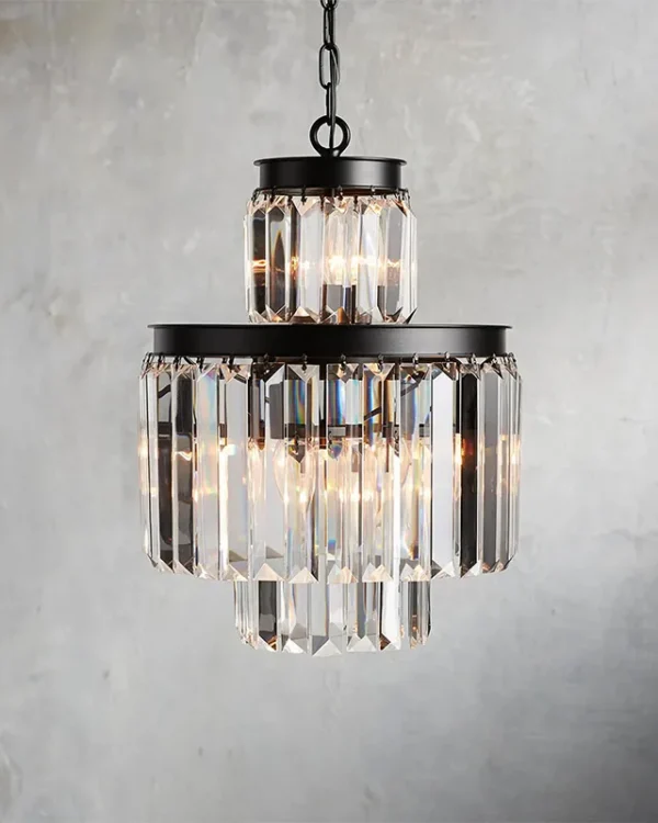 Laiton Round Crystal Chandelier, 15" in brass