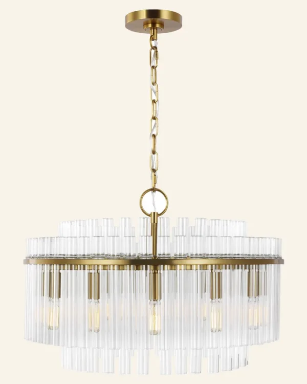 Laiton Glass 12-Light Chandelier, 24" × 16" H in brass