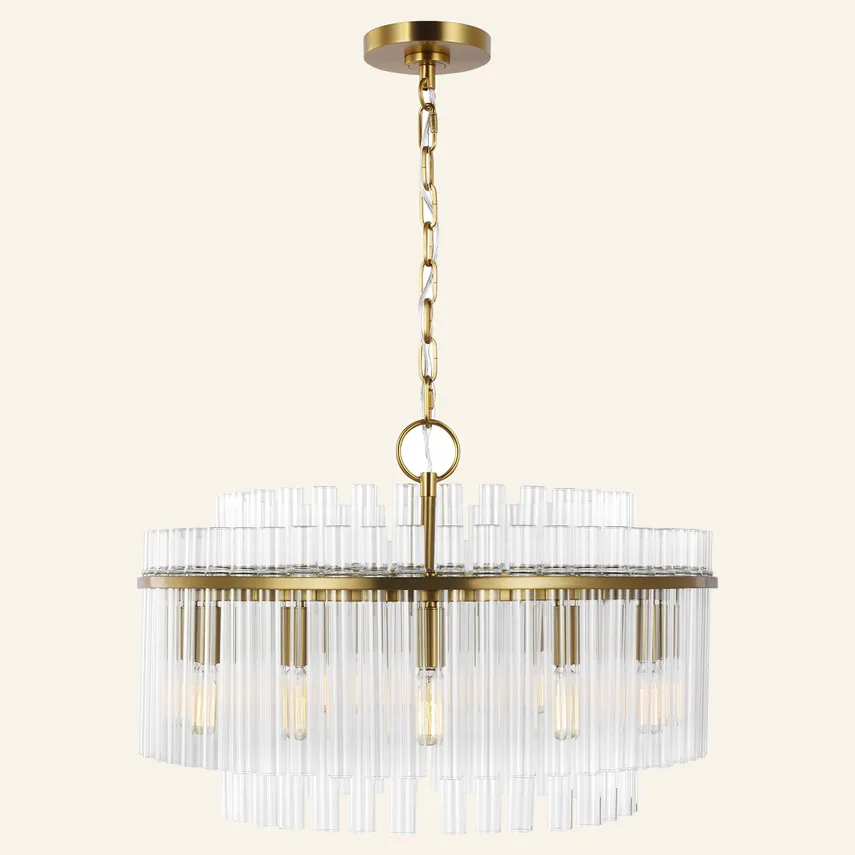 Laiton Glass 12-Light Chandelier, 24" × 16" H in brass