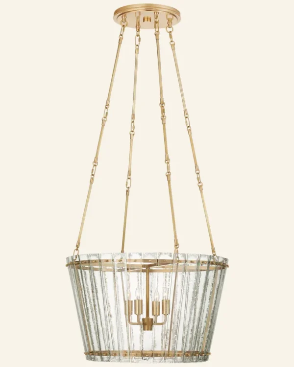 Laiton Glass 4-Light Chandelier, 24" × 15" H in brass