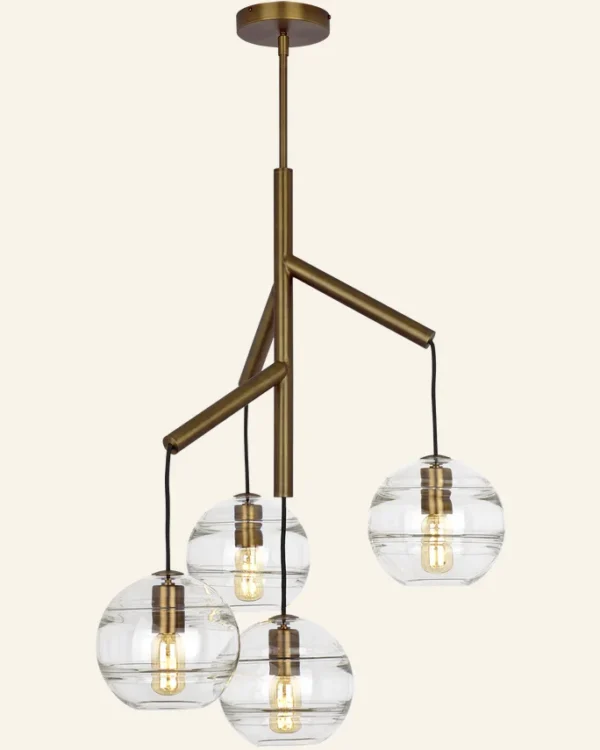 Laiton Glass 4-Light Chandelier, 24" × 30" H in antique brass