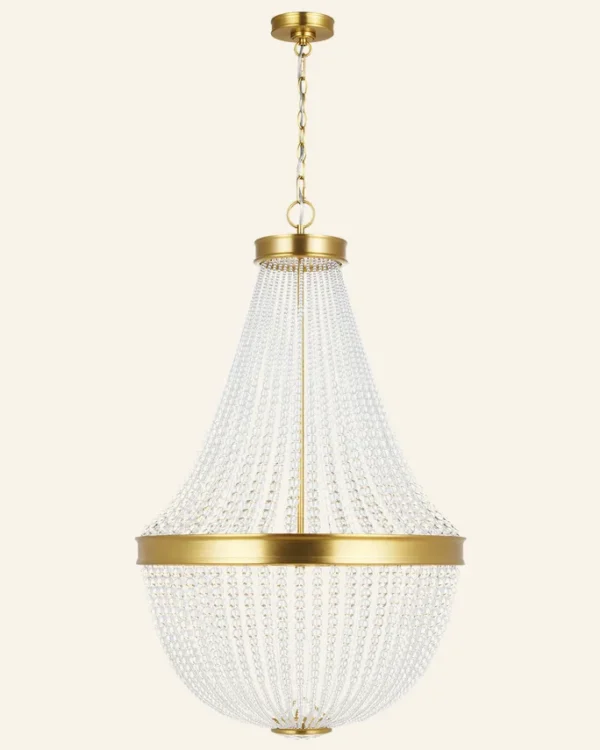 Laiton Glass 12-Light Chandelier, 25" × 40" H in burnished brass