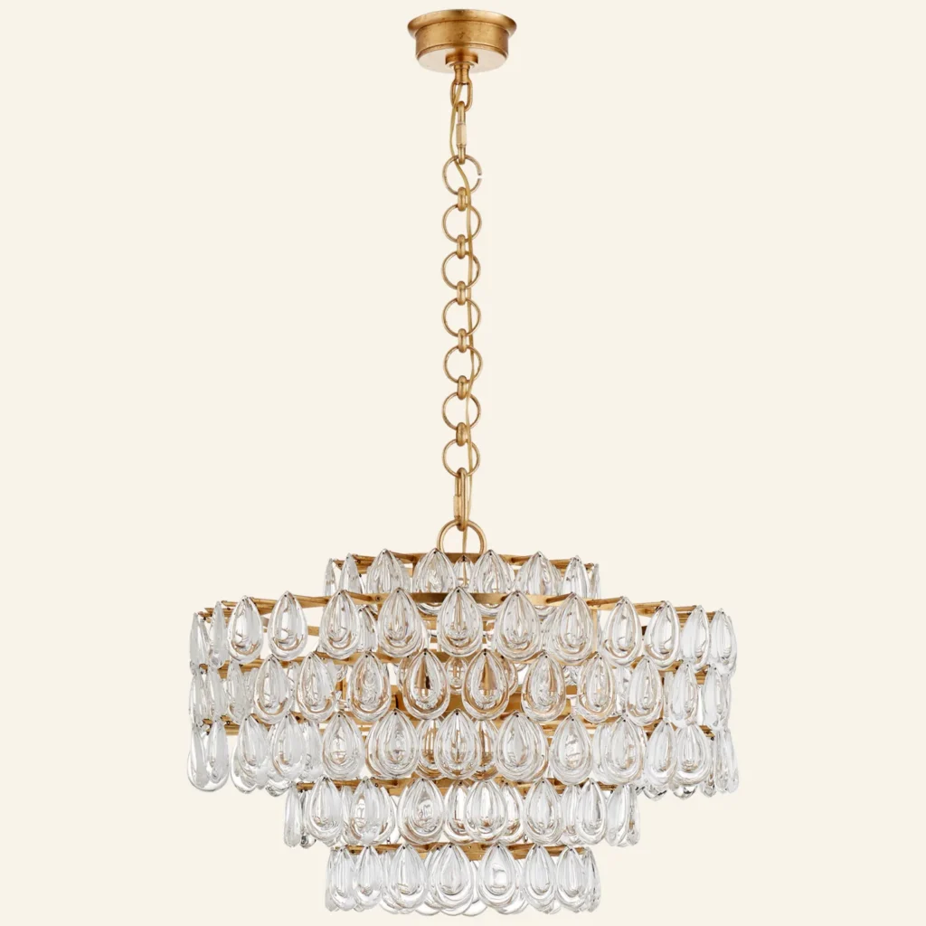 Laiton Glass 12-Light Chandelier, 25" × 18" H in gold