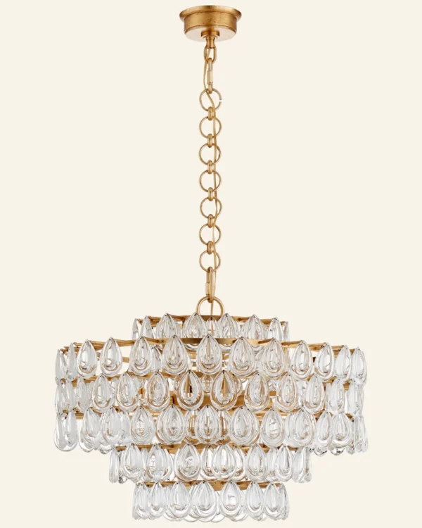 Laiton Glass 12-Light Chandelier, 25" × 18" H in gold