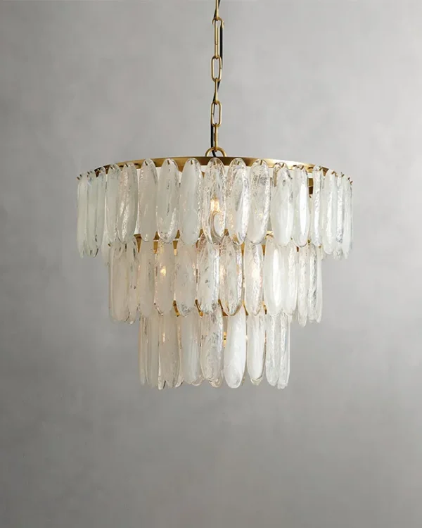 Laiton Three-Tier Glass Chandelier, 26" in antique brass