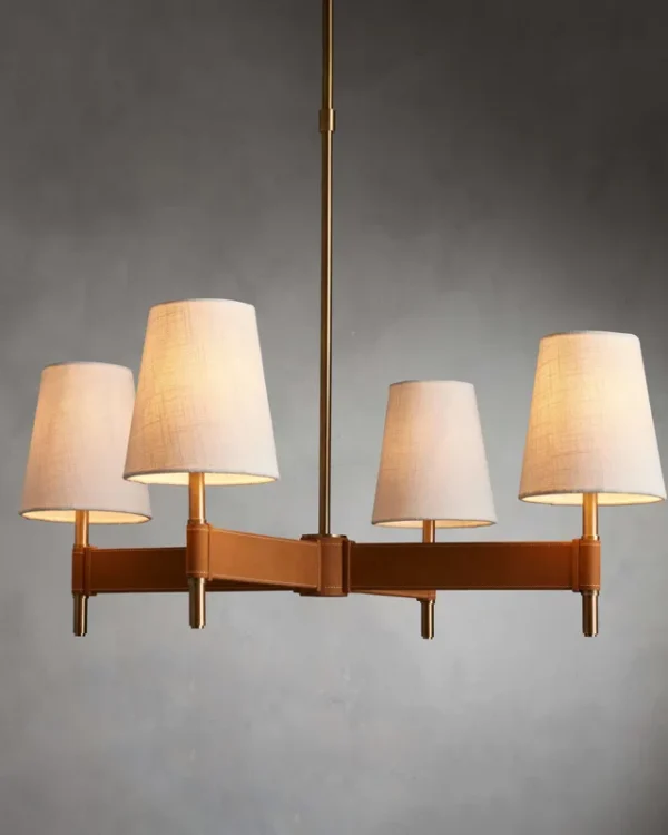 Laiton Round Brass Chandelier, 29" in antique brass