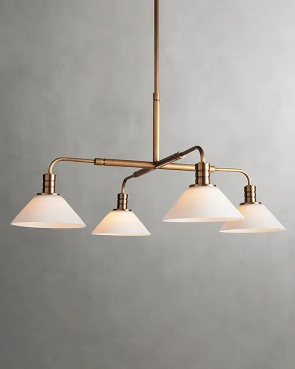 Laiton Round Glass 4-Light Chandelier, 30" in brass