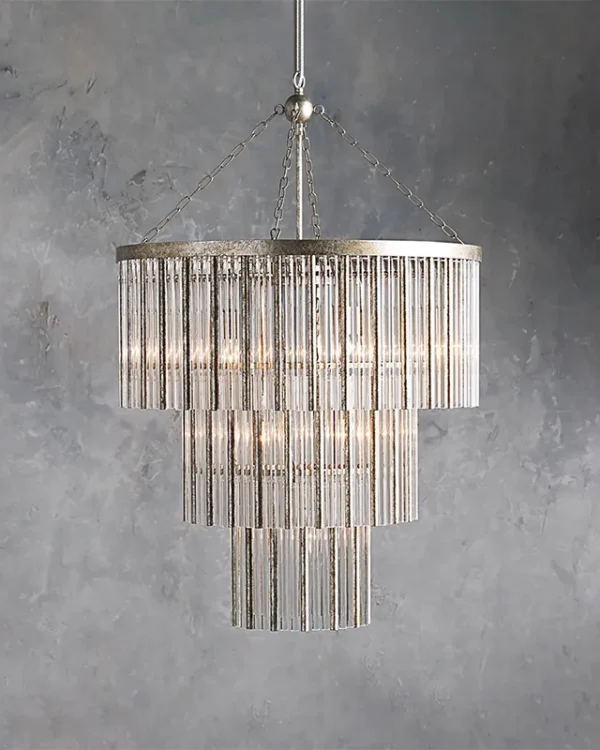 Laiton Three-Tier Glass Chandelier, 30" in antique silver