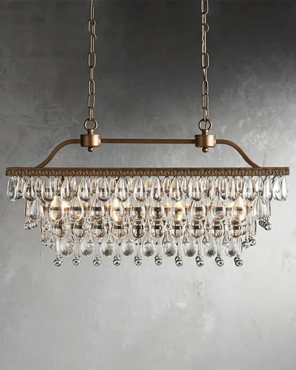 Laiton Linear Glass 4-Light Chandelier, 31" in gold