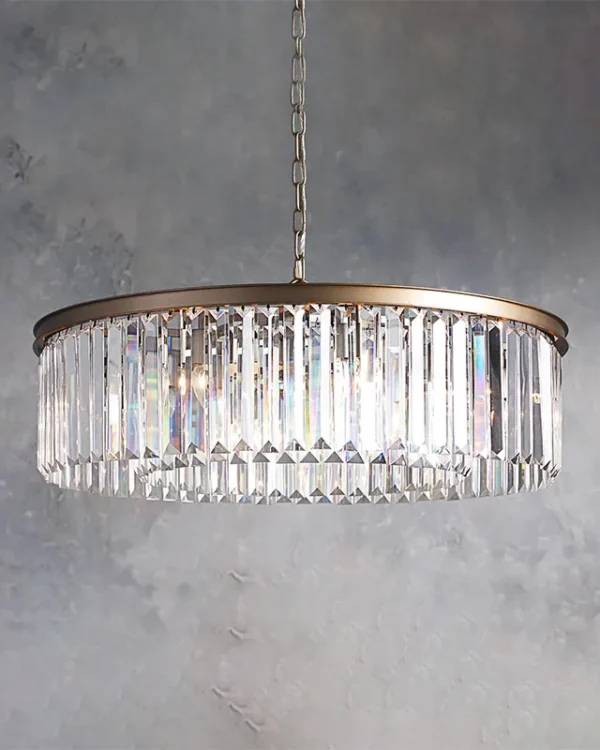Laiton Round Crystal Chandelier, 33" in brass