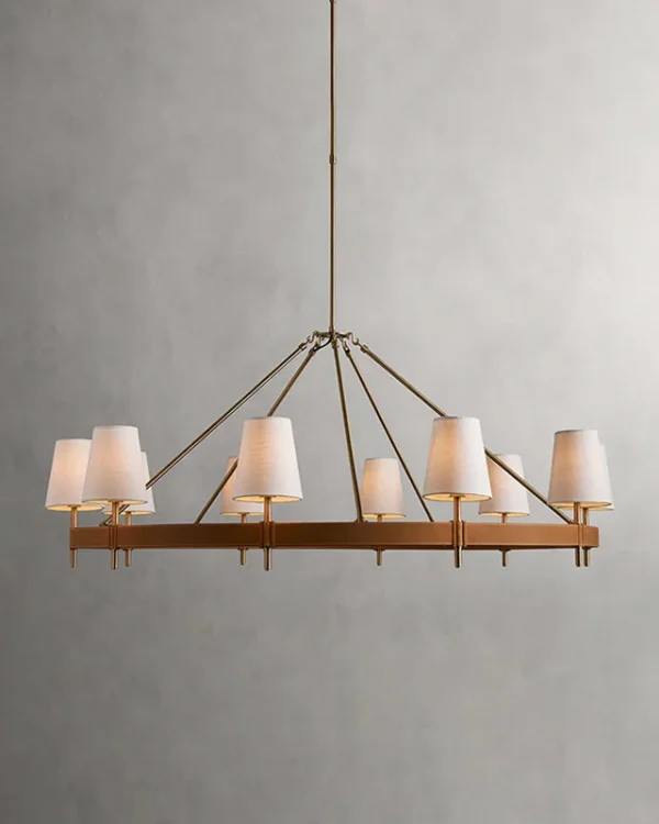 Laiton Round Brass Chandelier, 34" in antique brass