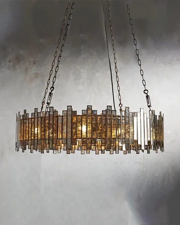 Laiton Round Glass 8-Light Chandelier, 36" in antique copper