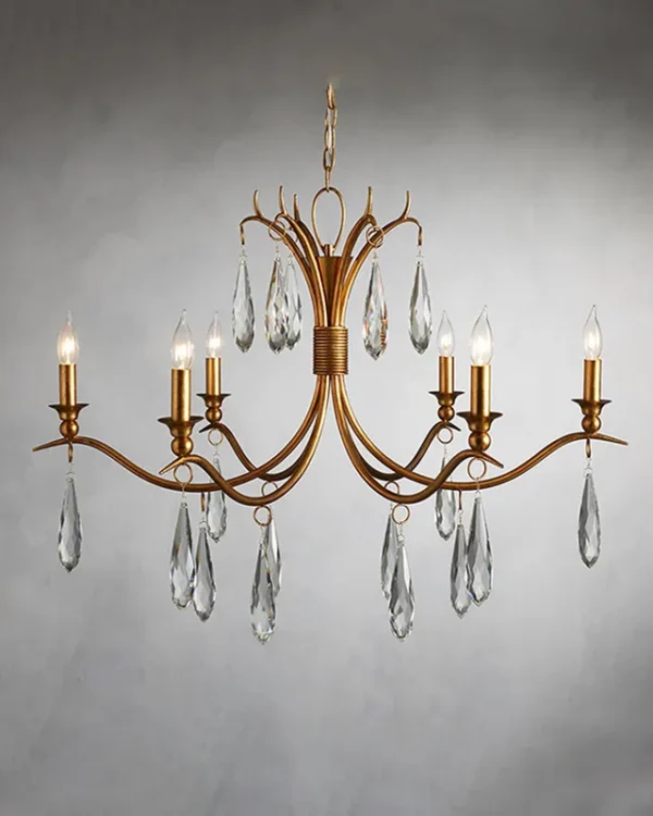 Laiton Round Crystal Chandelier, 36" in gold