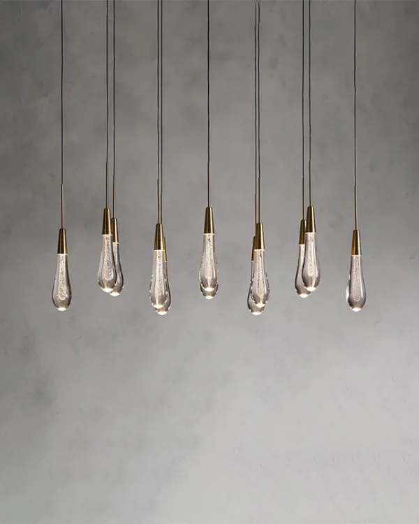 Laiton Linear Glass 12-Light Chandelier, 37" in brass