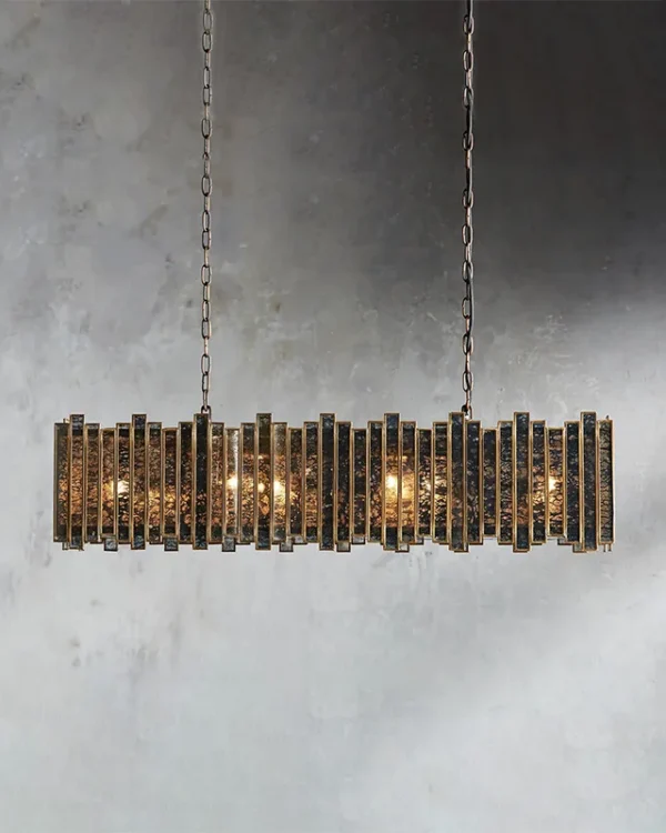 Laiton Linear Glass 8-Light Chandelier, 37" in antique copper