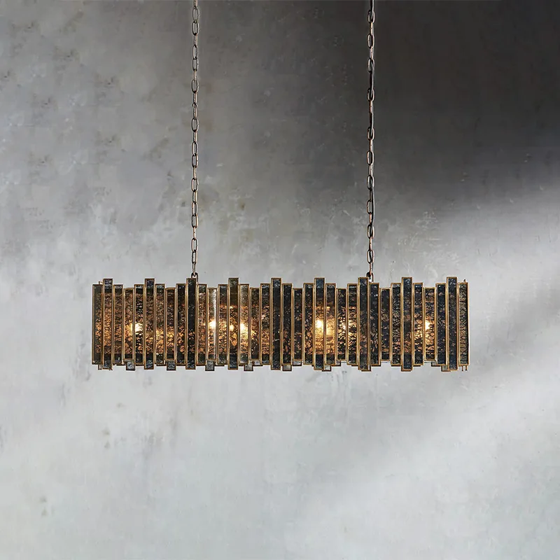 Laiton Linear Glass 8-Light Chandelier, 37" in antique copper
