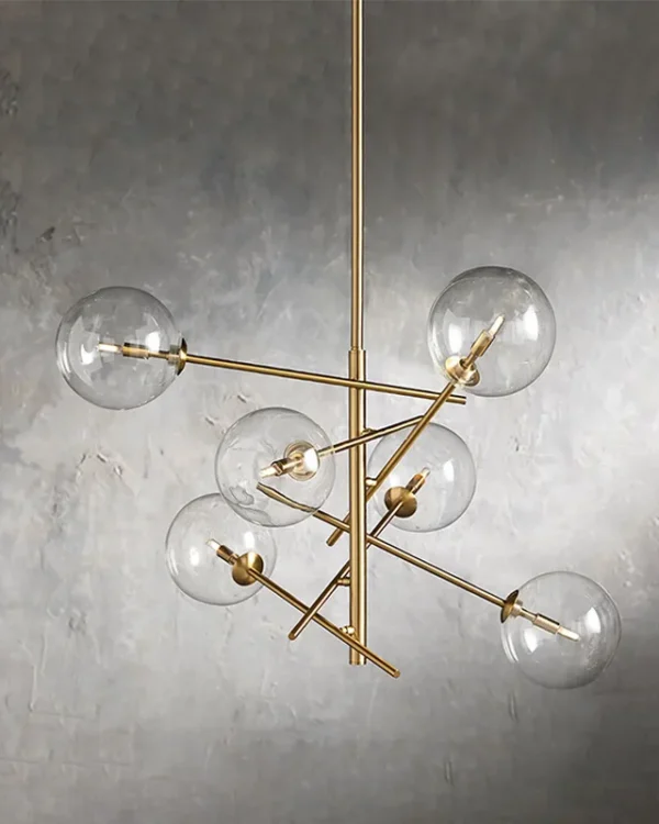 Laiton Globe Glass Chandelier, 38" in brass