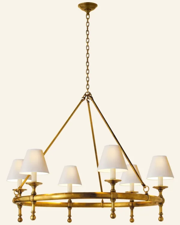 Laiton Ring Chandelier, 38" in antique burnished brass