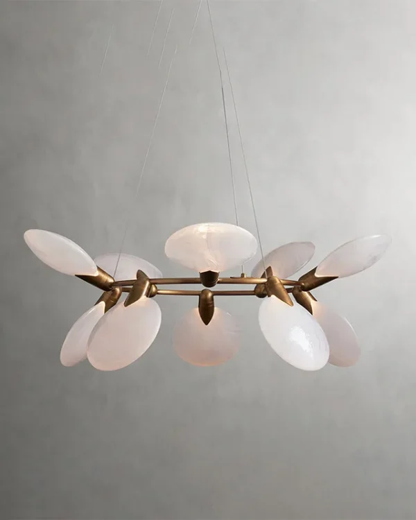 Laiton Ring Glass Chandelier, 42" in brass