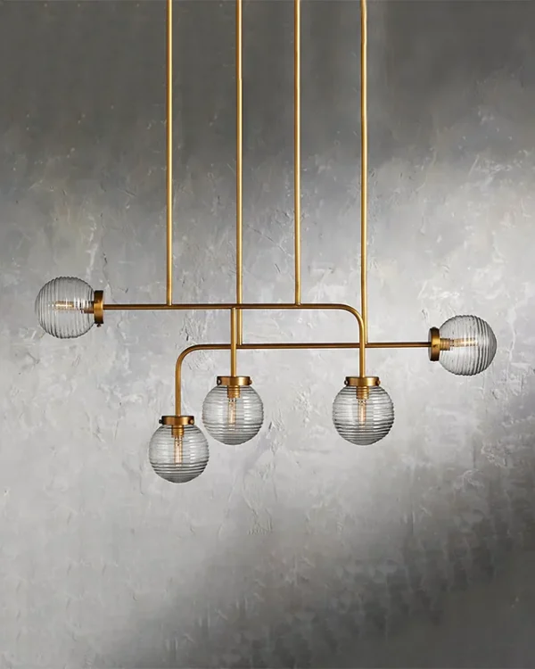 Laiton Linear Glass Chandelier, 43" in brass