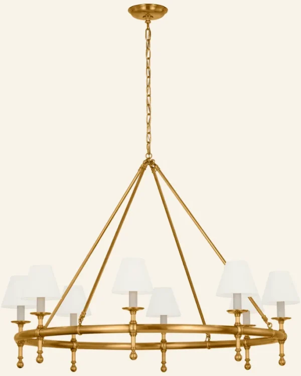 Laiton Ring Chandelier, 44" in antique burnished brass