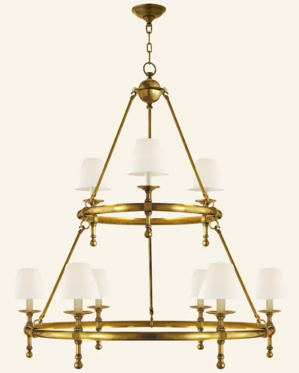 Laiton Two-Tier Chandelier, 44" in antique burnished brass