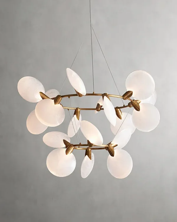 Laiton Ring Glass Chandelier, 47" in brass