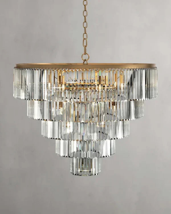 Laiton Round Crystal Chandelier, 48" in brass