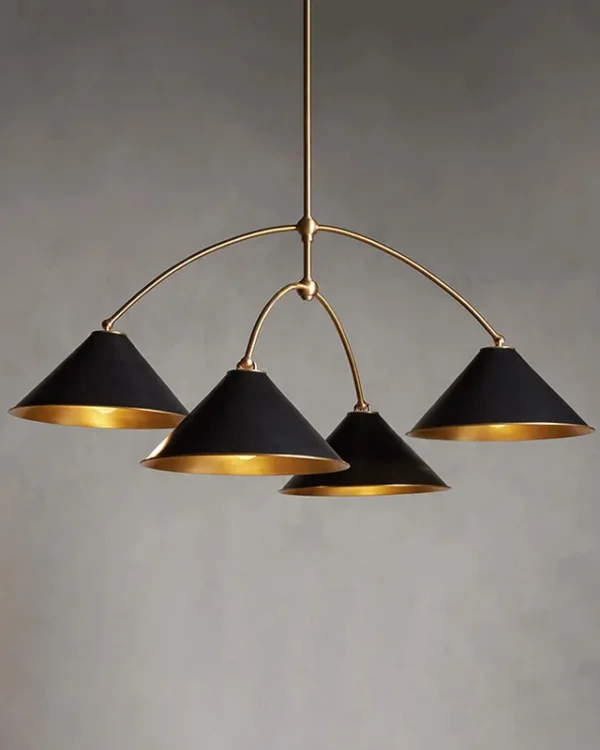 Laiton Round Brass 4-Light Chandelier, 48" in black