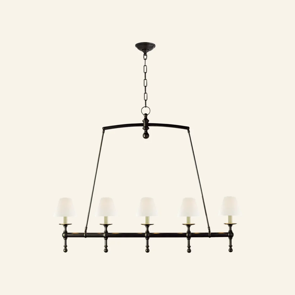 Laiton Linear 5-Light Chandelier, 48" in antique burnished brass