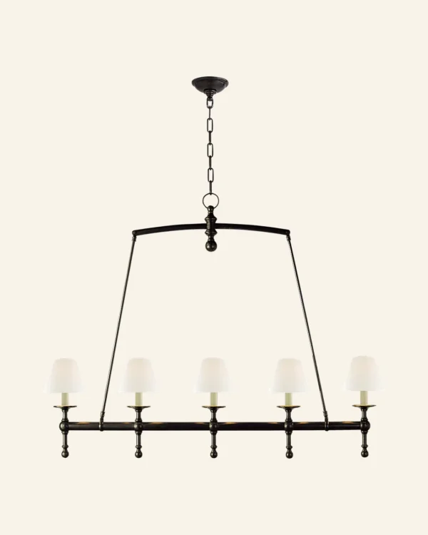 Laiton Linear 5-Light Chandelier, 48" in antique burnished brass