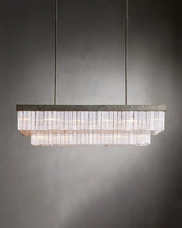 Laiton Linear Crystal 17-Light Chandelier, 49" in antique silver